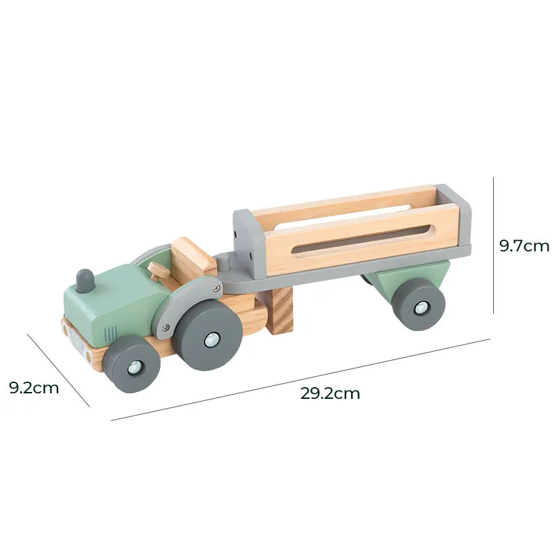 Wooden toy truck with a pasture scene and farm animals in pastel colors. Measures: 9.2cm*29.2cm*9.7cm